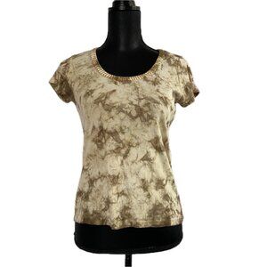 🌼 🌻 🌸 Chadwick's Two-Toned Khaki T-Shirt w/Beaded Neckline – Sz S – Like New